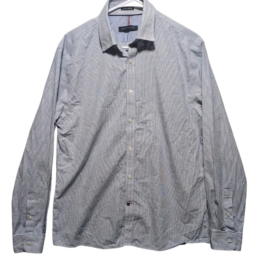 Tommy‎ Hilfiger Shirt Men 16 1/2 34/35 Blue Casual Button Down Dress Shirt